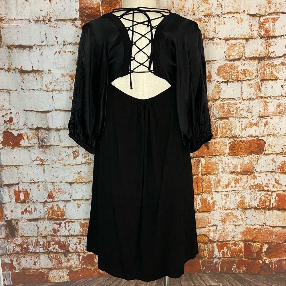 Dallin Chase black lace up silk dress small 6